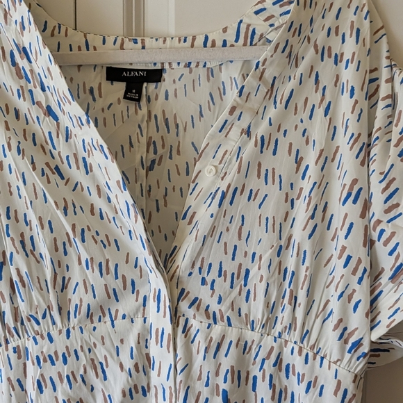 Alfani White Midi Dress with Blue Pattern Size 18 - Picture 5 of 5